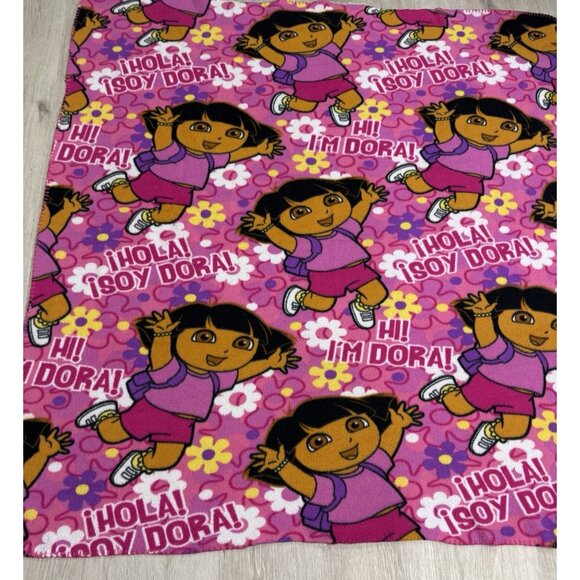 Dora The Explorer Fleece Blanket Throw Pink Yellow Flowers Nickelodeon 49x51 - Picture 3 of 4